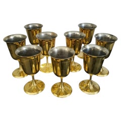 Brass Wine Goblets with Silvered Interiors, Set of Nine