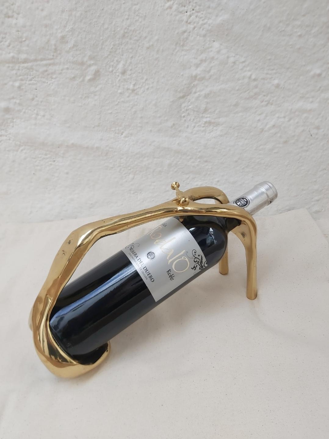 Brutalist Brass Wine Pourer Solid Sand Cast Handmade Decorative Object for Bar or Table For Sale