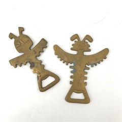 Messing geflügelter Vogel Geist Totempfahl Bierflaschenöffner Midcentury Cocktail Bar
