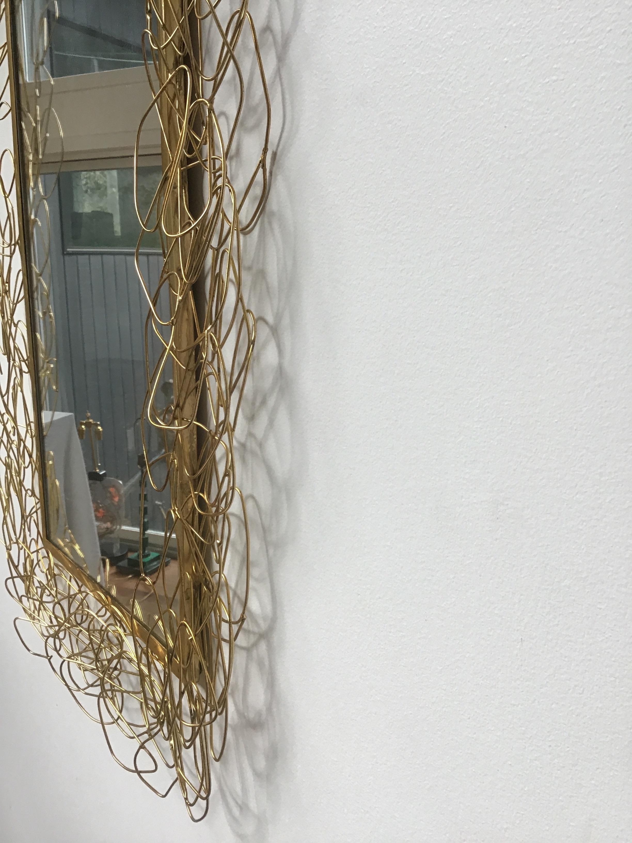 Brass Wire Mirror In Good Condition For Sale In Tarrytown, NY