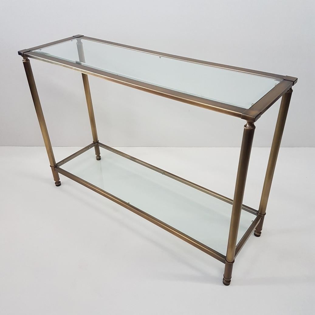 Hollywood Regency Brass with Cut Glass French Console Table, 1980s