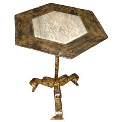 Brass with Inlay Marble Top Cocktail/Side Table, Spain, 1960s