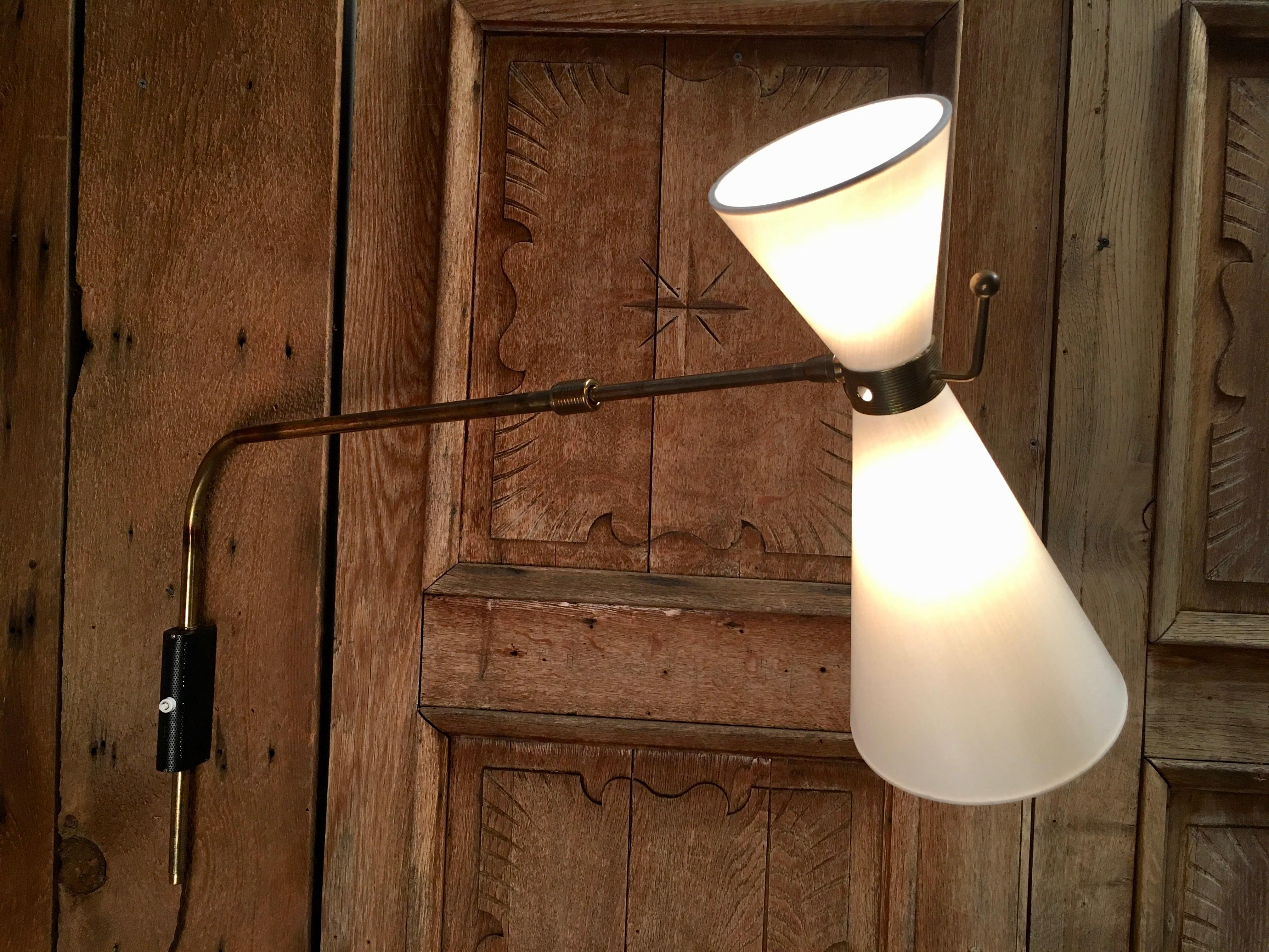 20th Century Brass with Linen Shade Wall Light