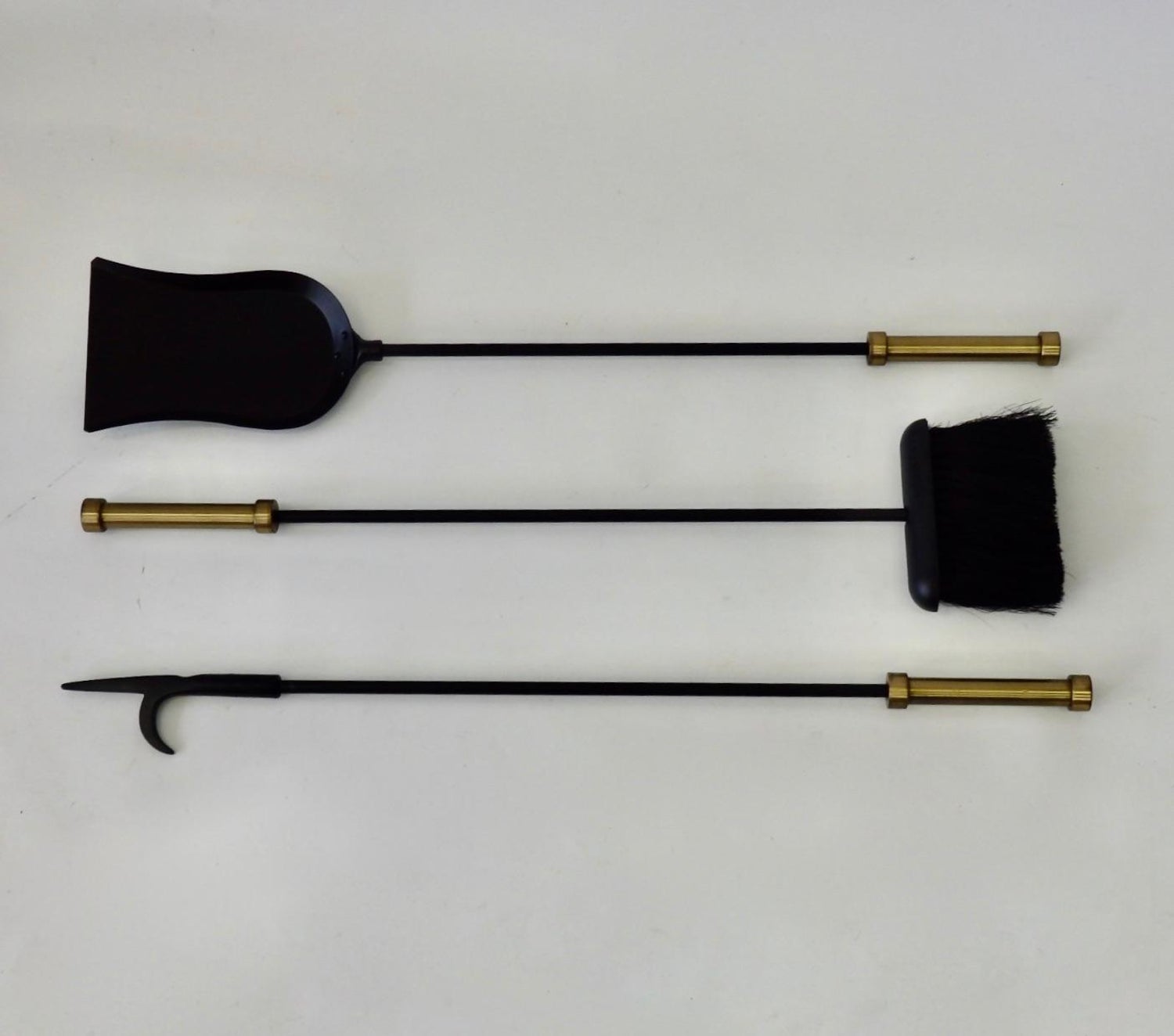 Brass With Wrought Iron Wall Hanging Fireplace Tools For Sale At