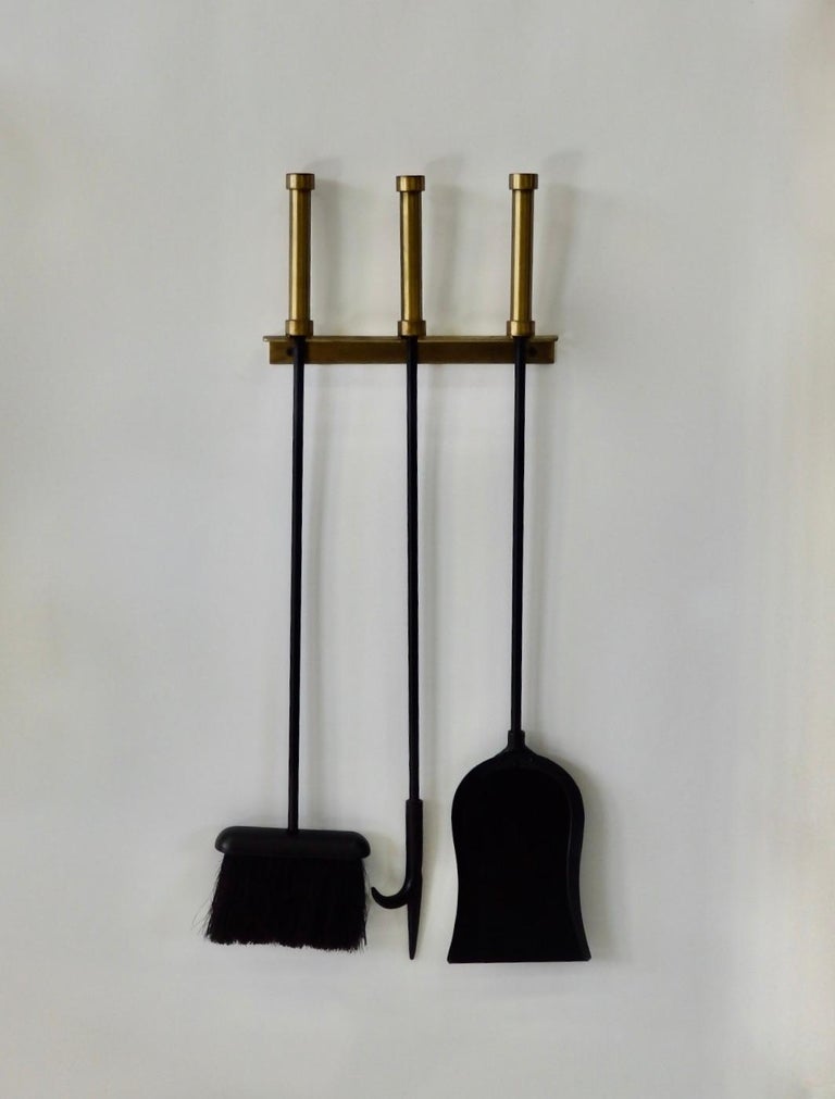 Brass With Wrought Iron Wall Hanging Fireplace Tools For Sale At