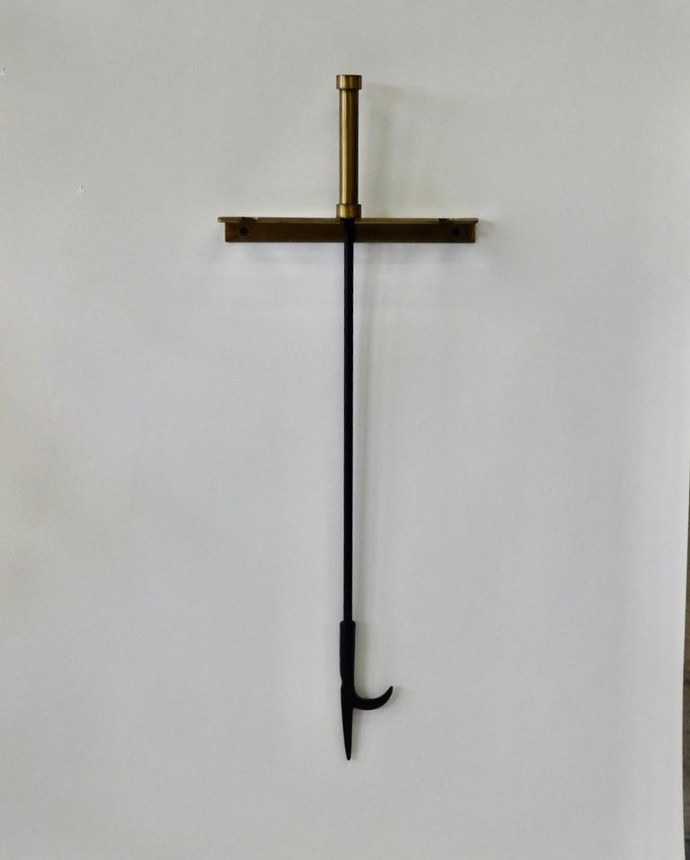 Brass With Wrought Iron Wall Hanging Fireplace Tools For Sale At