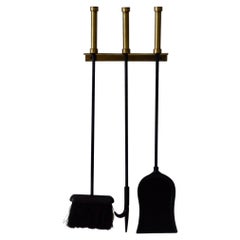 Brass with Wrought Iron Wall Hanging Fireplace Tools