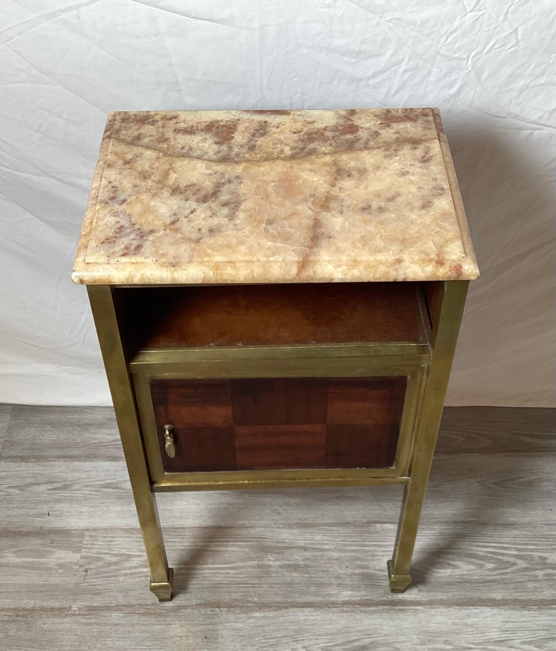 Art Deco Brass Wood and Marble early are Deco Side Table, Night Stand For Sale