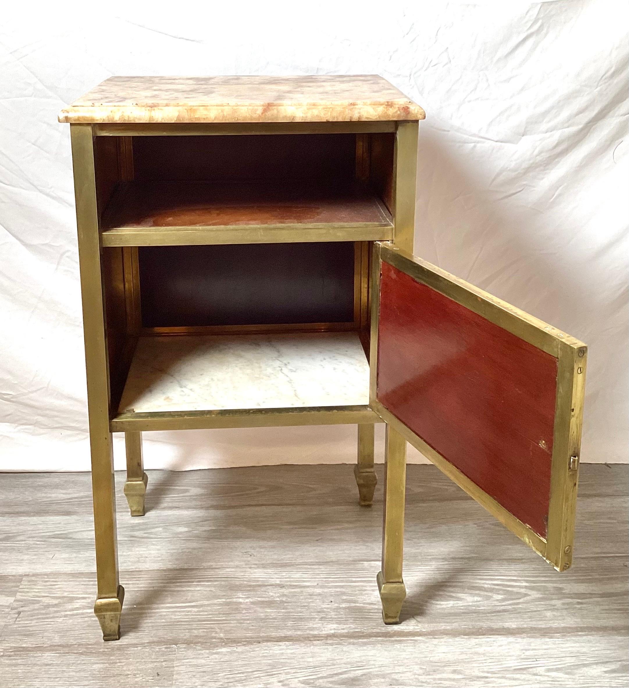 American Brass Wood and Marble early are Deco Side Table, Night Stand  For Sale