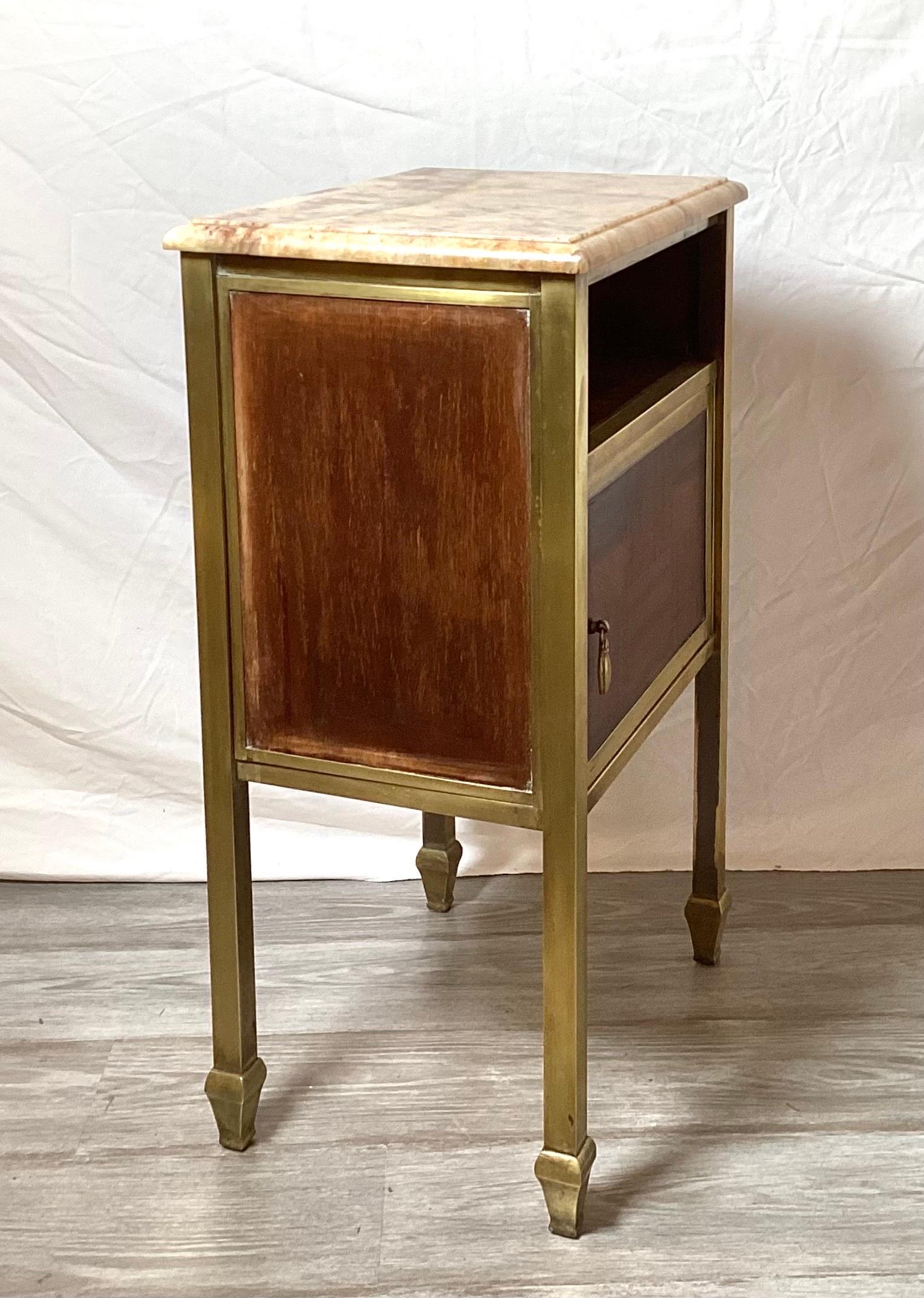 Brass Wood and Marble early are Deco Side Table, Night Stand  In Good Condition For Sale In Lambertville, NJ