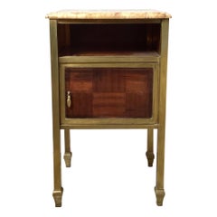 Brass Wood and Marble early are Deco Side Table, Night Stand