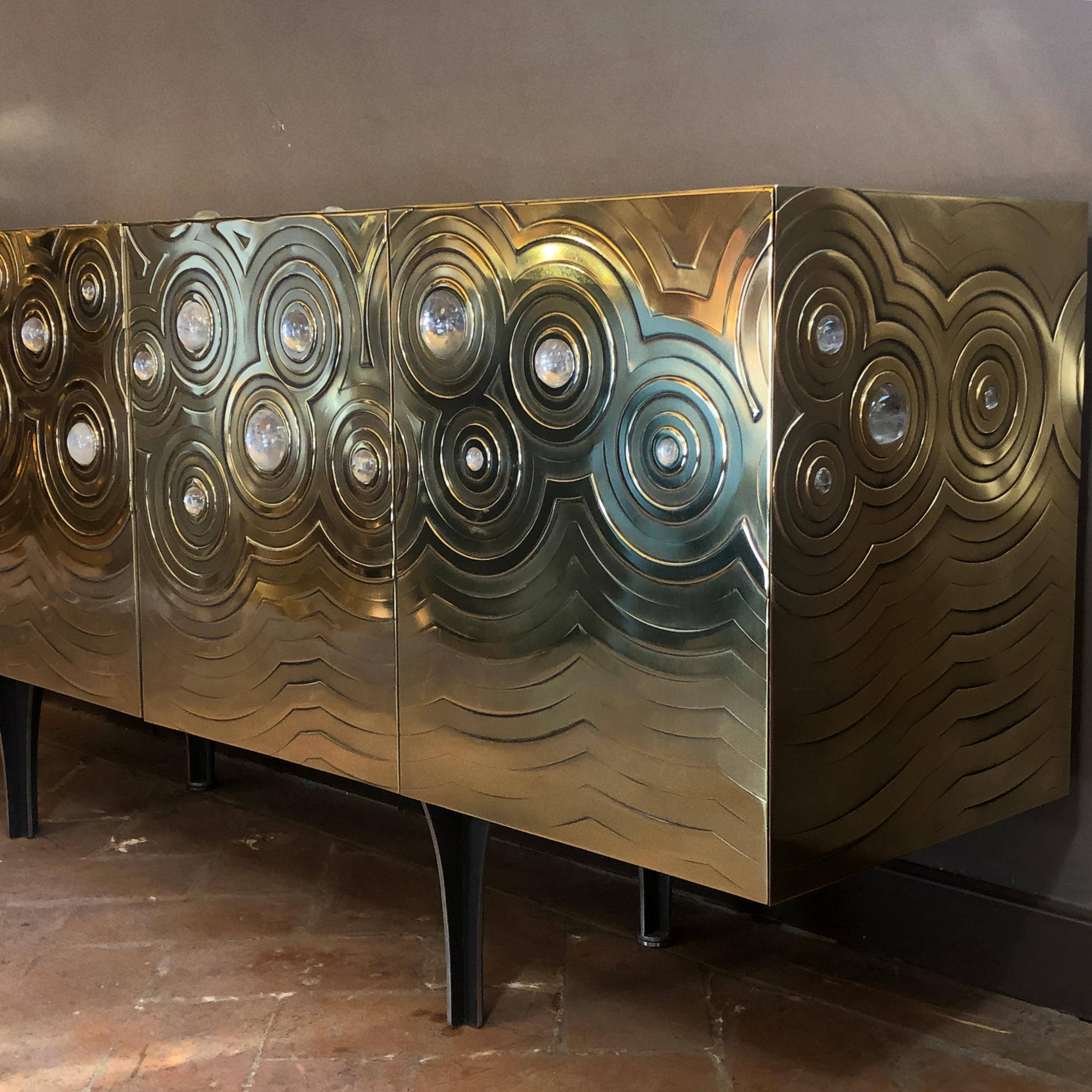 Brass, Wood & Black Steel Roepa Sideboard with Inlaid Rock Crystals, Atelier EB 4