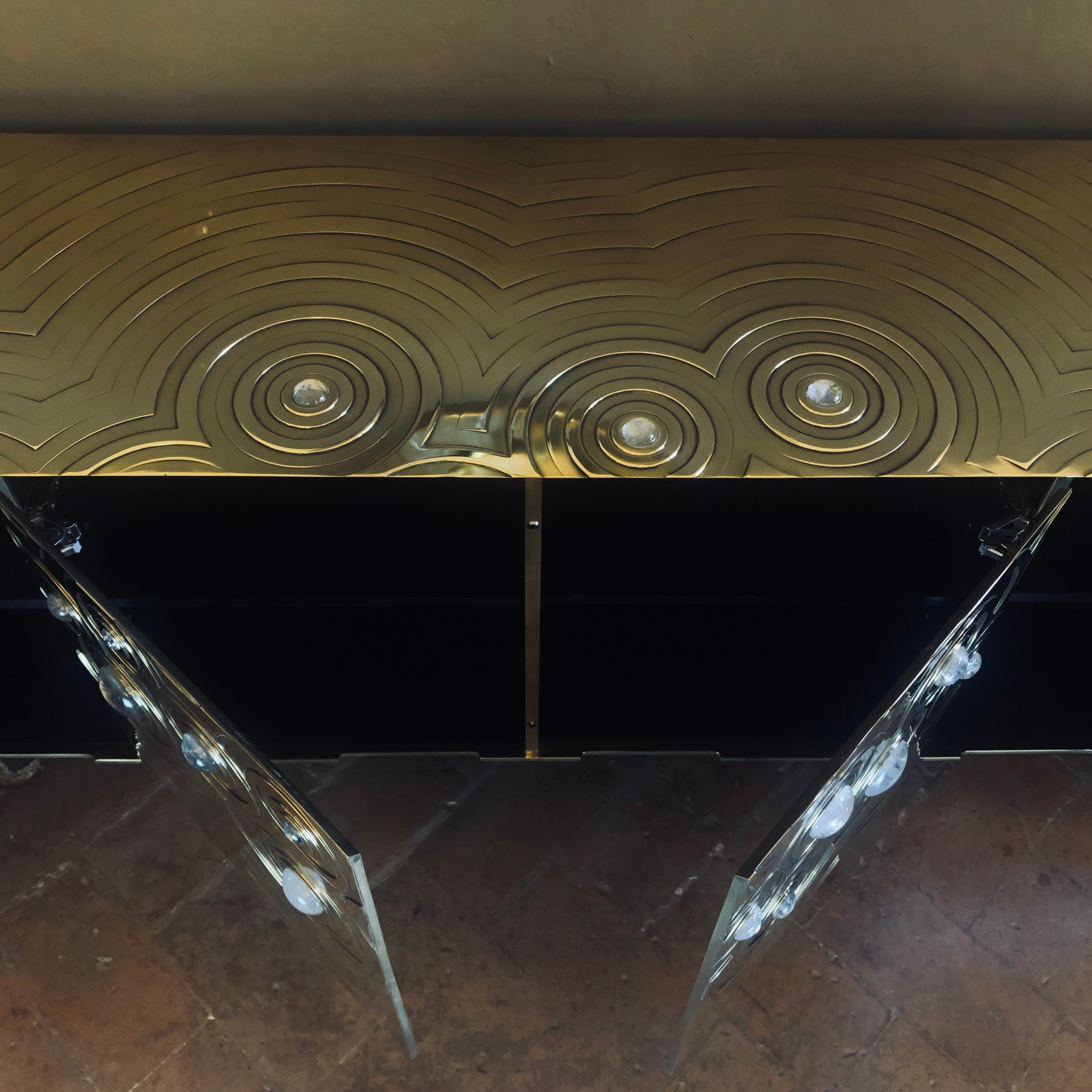 Brass, Wood & Black Steel Roepa Sideboard with Inlaid Rock Crystals, Atelier EB 5