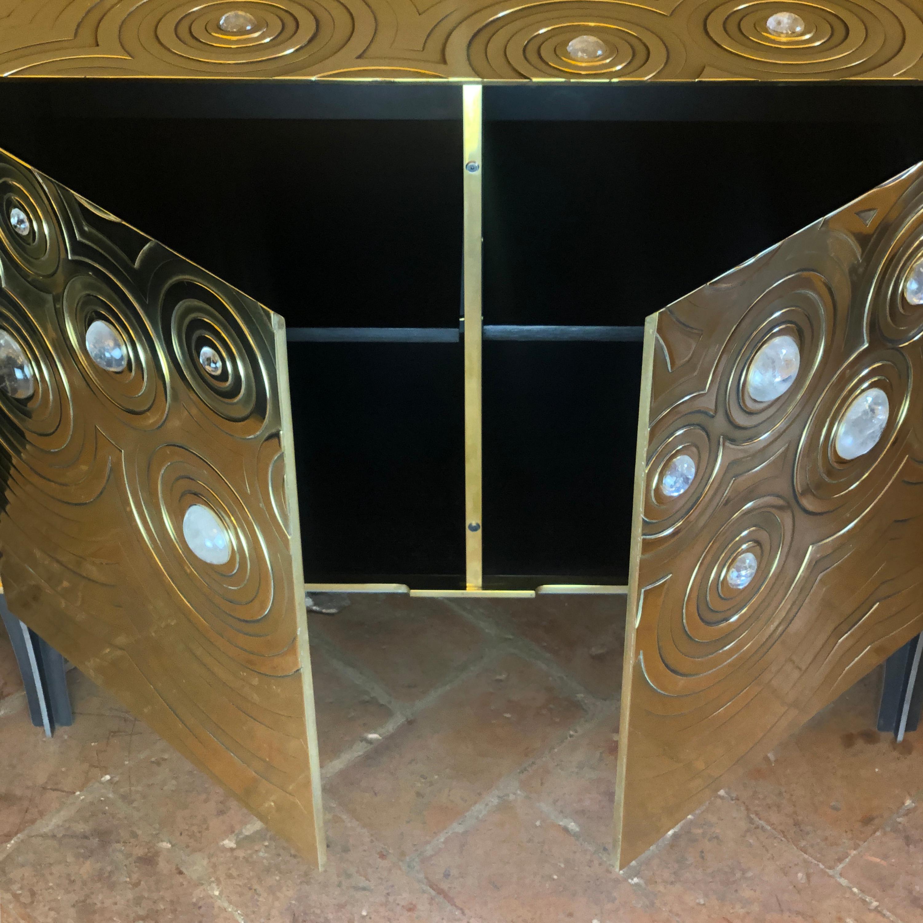 Brass, Wood & Black Steel Roepa Sideboard with Inlaid Rock Crystals, Atelier EB 6