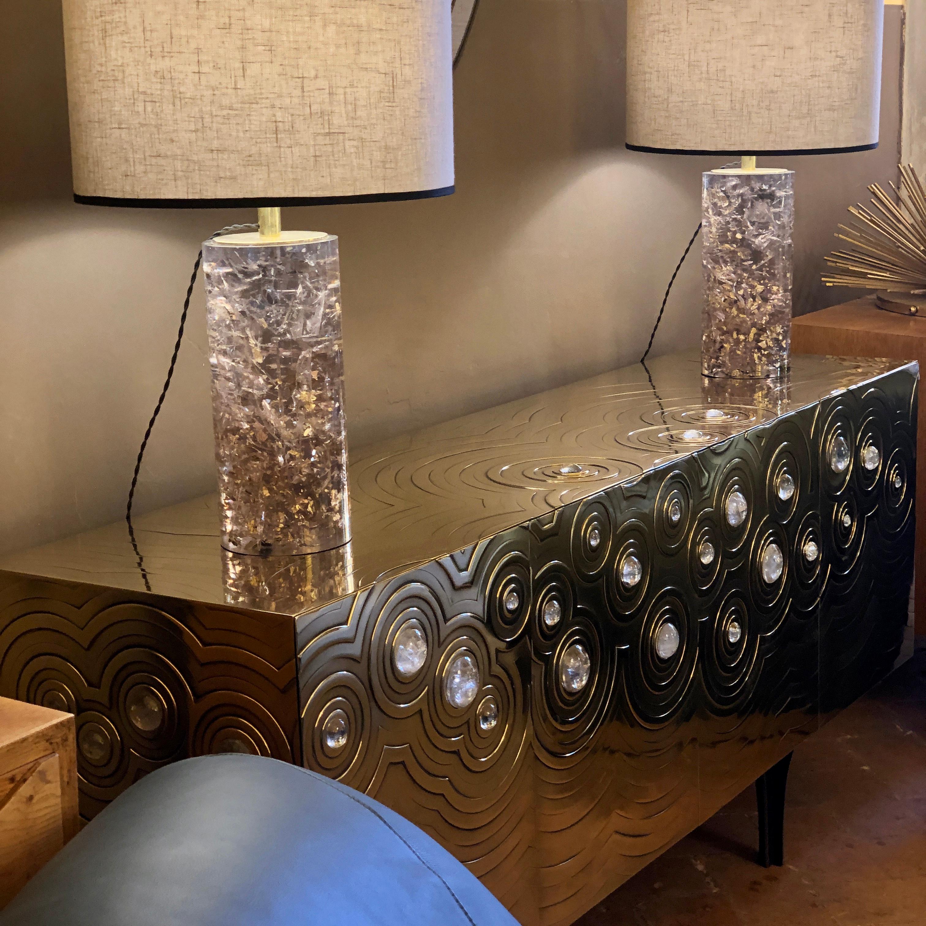 Brass, Wood & Black Steel Roepa Sideboard with Inlaid Rock Crystals, Atelier EB 10