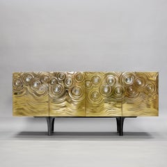 Brass, Wood & Black Steel Roepa Sideboard with Inlaid Rock Crystals, Atelier EB