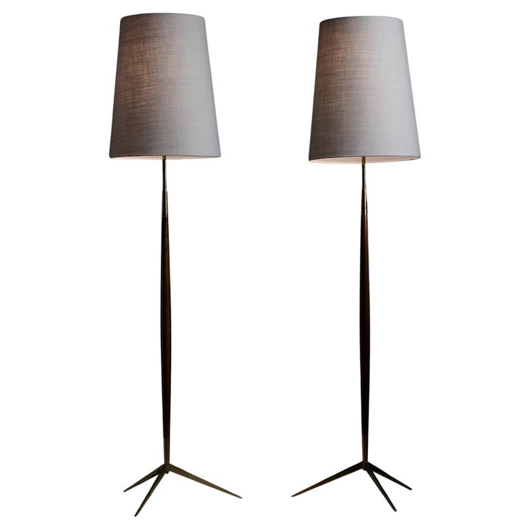 Brass and Wood Floor Lamps, France, circa 1960 For Sale at 1stDibs