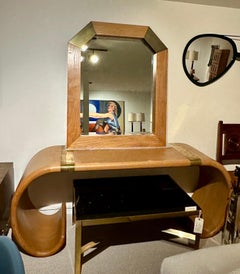 Brass & Wood Geometric Wall Mirror in the Manner of K. Springer