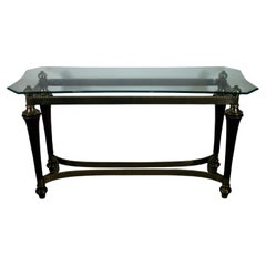 Brass Wood & Glass Console Table Attr. Mastercraft & Maitland Smith