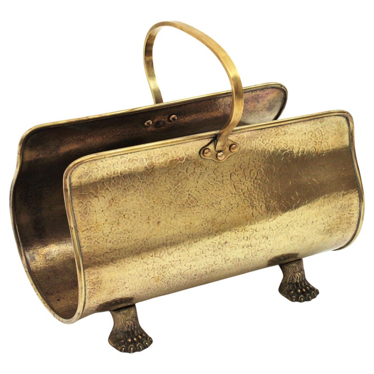 Brass Log Holder / Magazine Rack with Claw Feet For Sale at 1stDibs