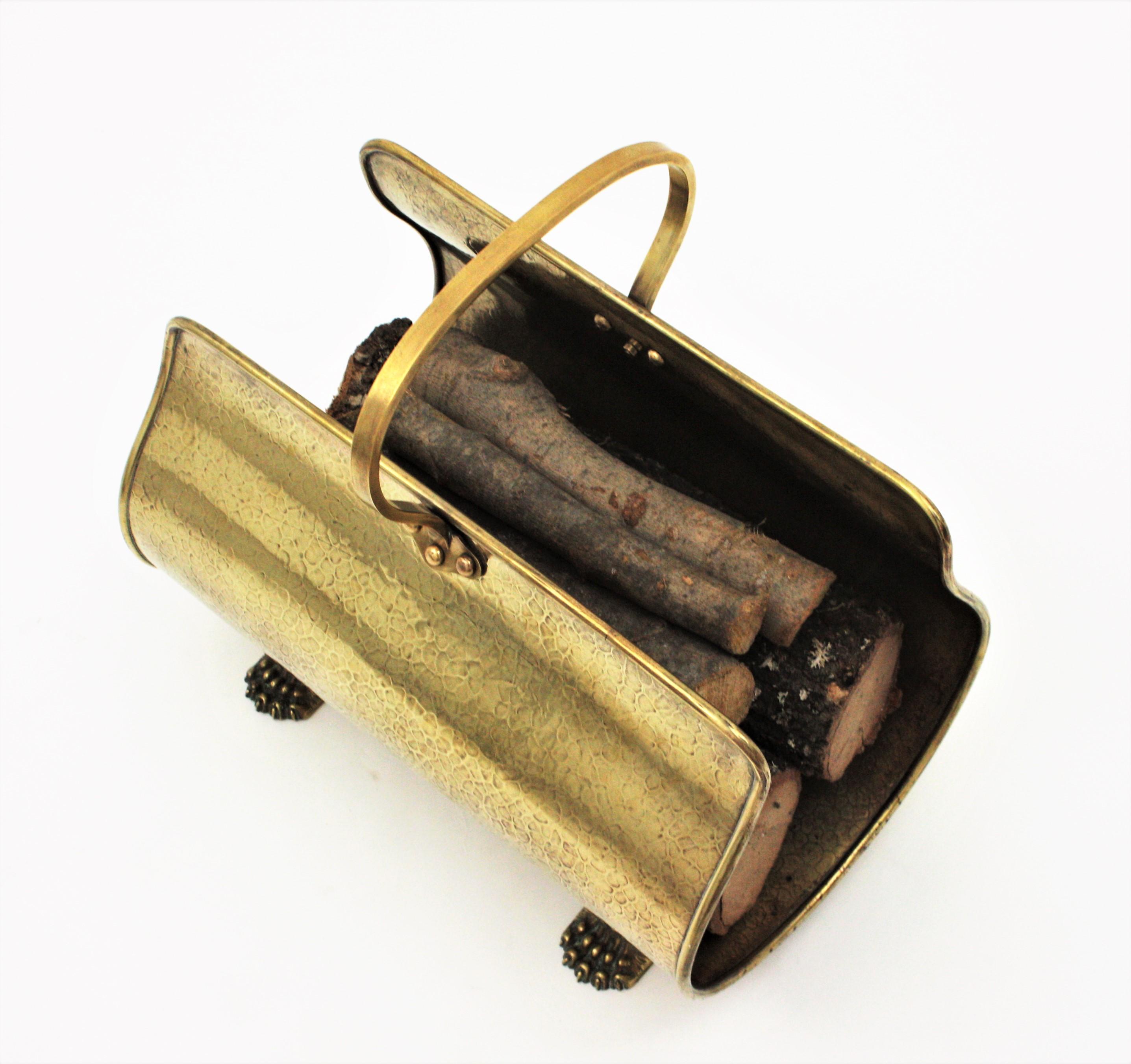 Brass Log Holder / Magazine Rack with Claw Feet For Sale 1