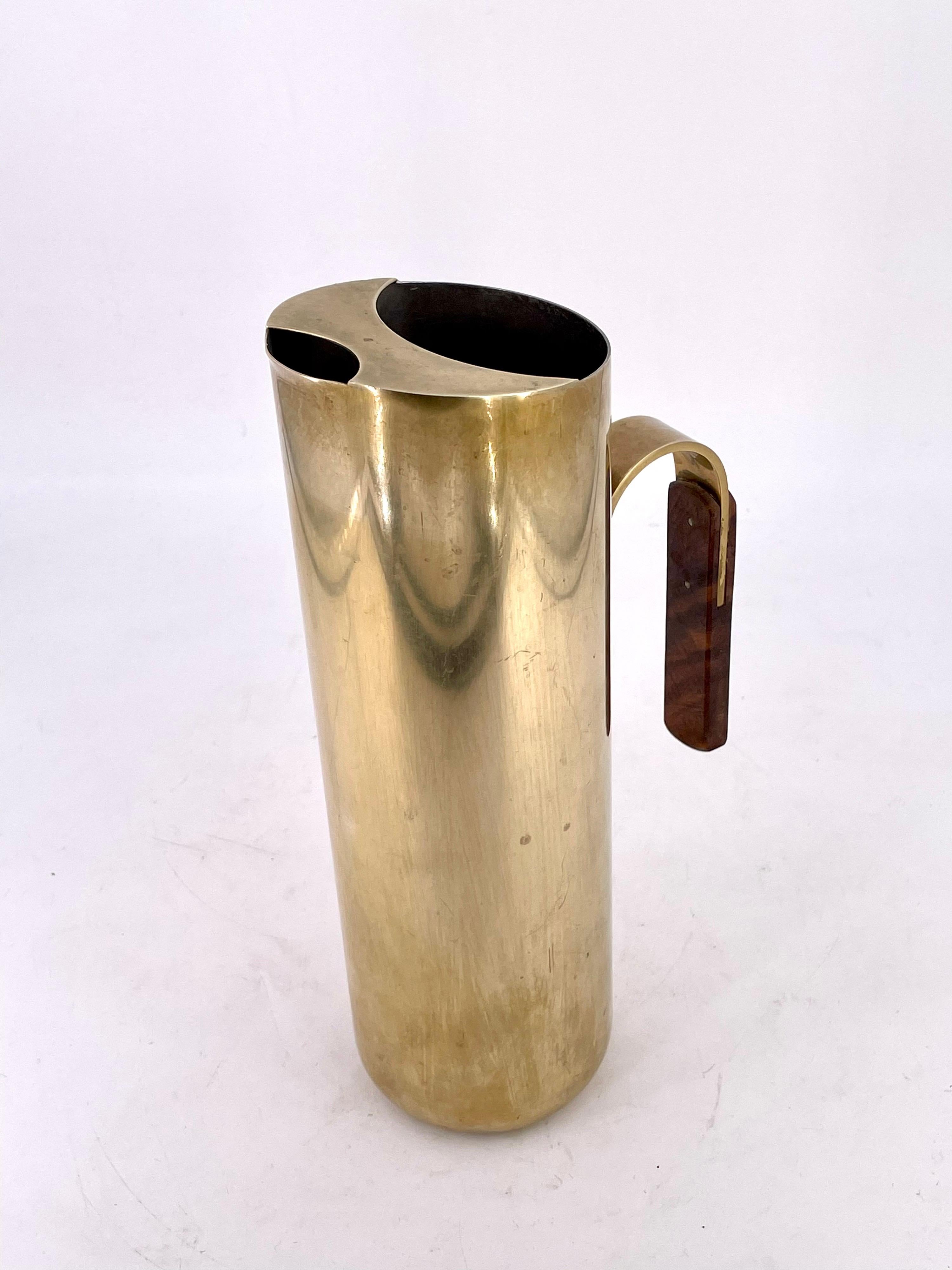 Mid-Century Modern Brass and Wood Italian Water Pitcher Midcentury