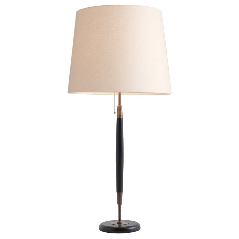 Brass & Wood Table Lamp, Made in Italy For Sale