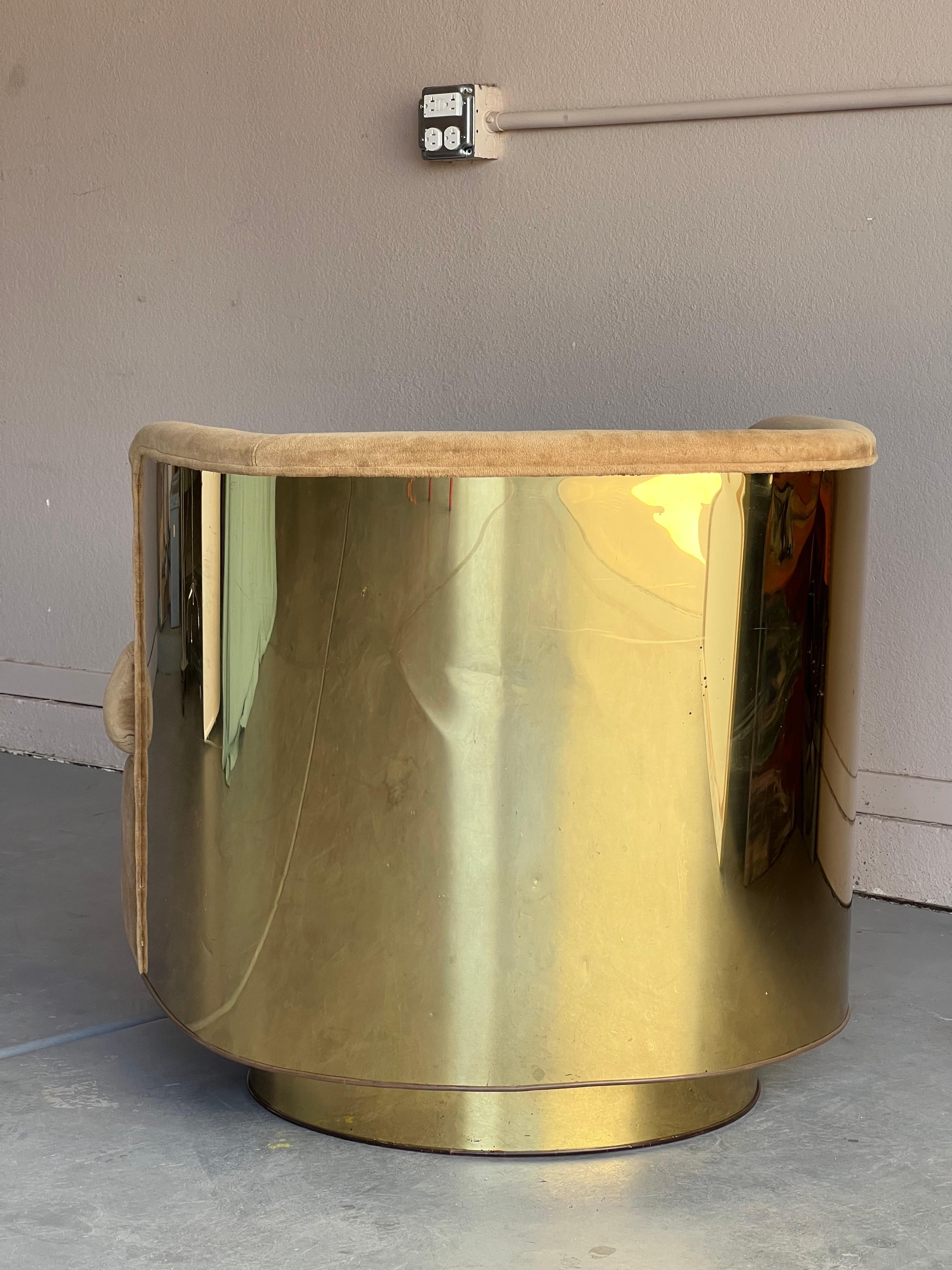 Mid-Century Modern Brass Wrapped Swiveling Milo Baughman Barrel Chair