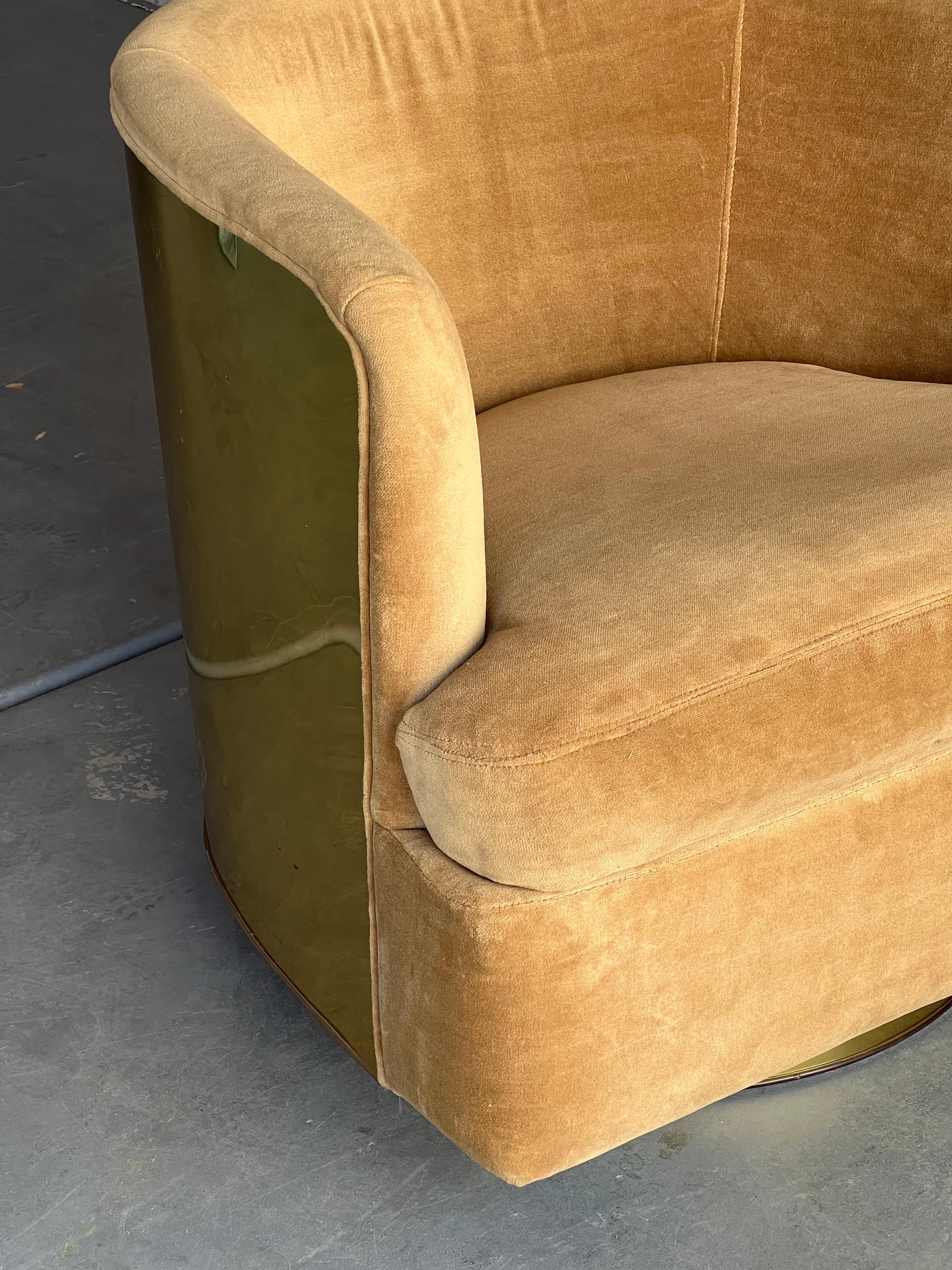 Late 20th Century Brass Wrapped Swiveling Milo Baughman Barrel Chair