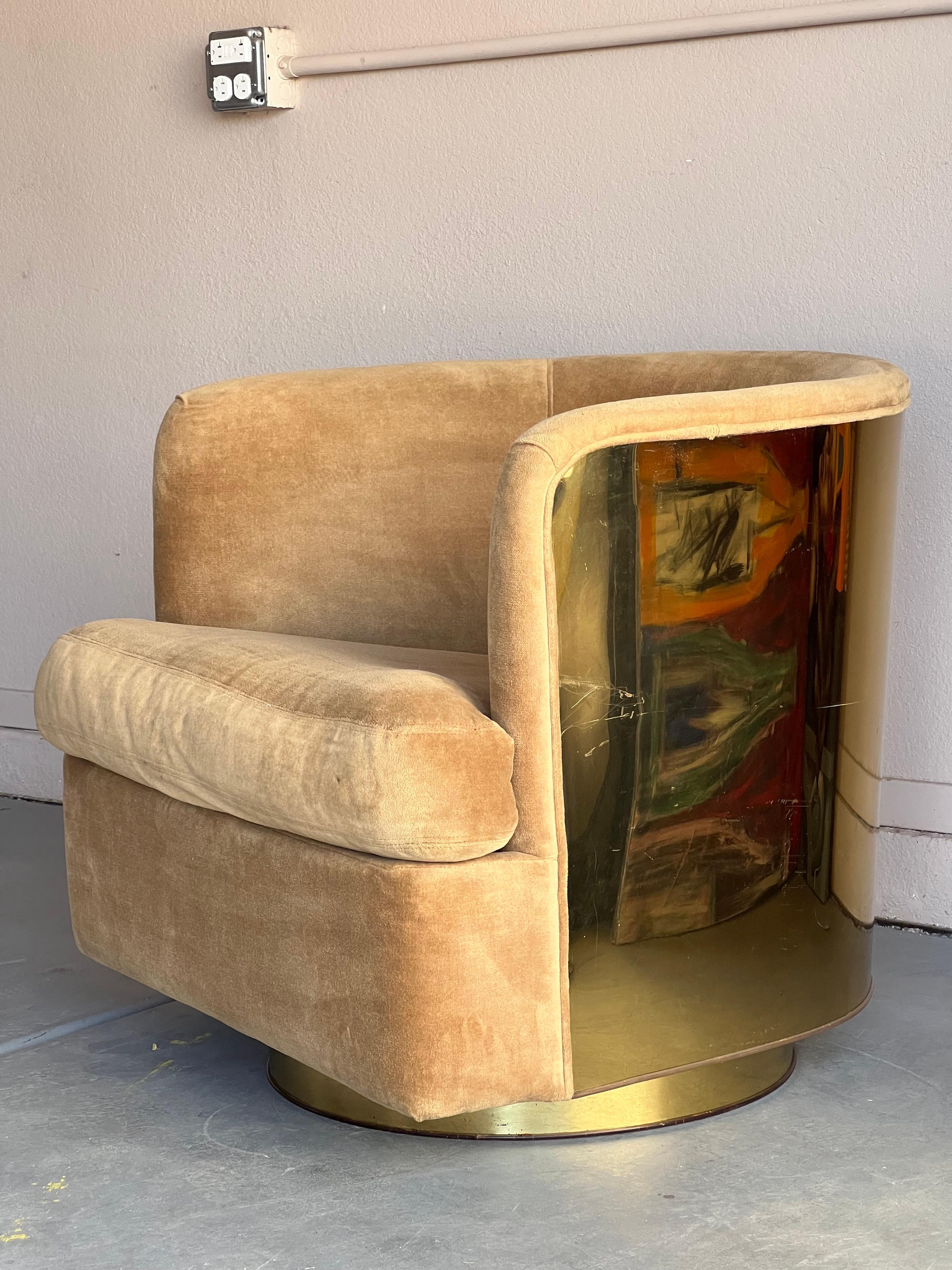 Brass Wrapped Swiveling Milo Baughman Barrel Chair 1