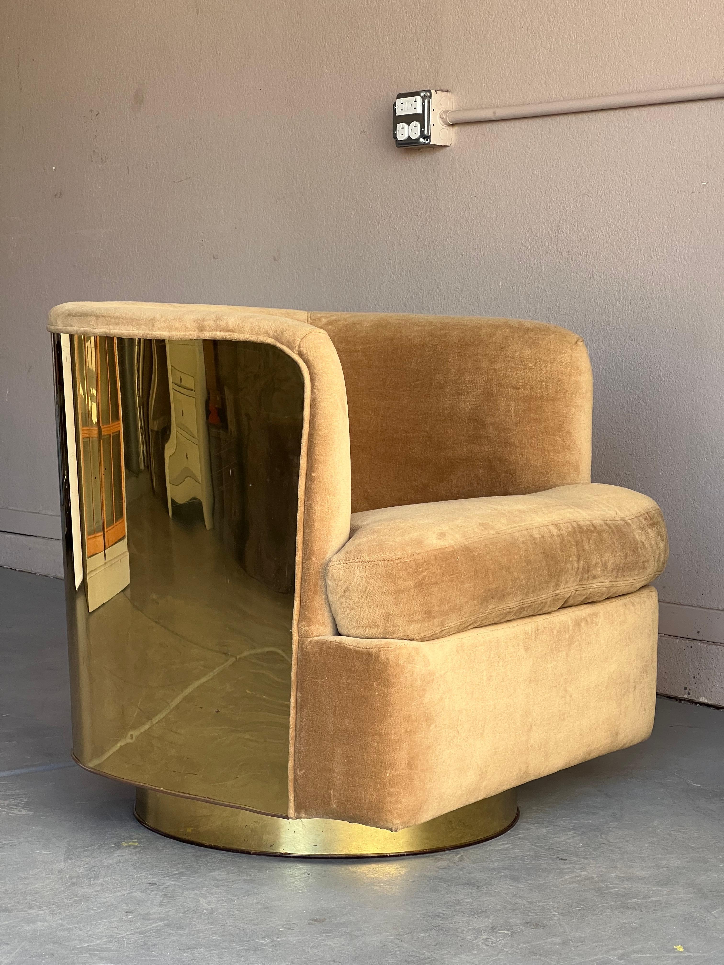 Brass Wrapped Swiveling Milo Baughman Barrel Chair 2