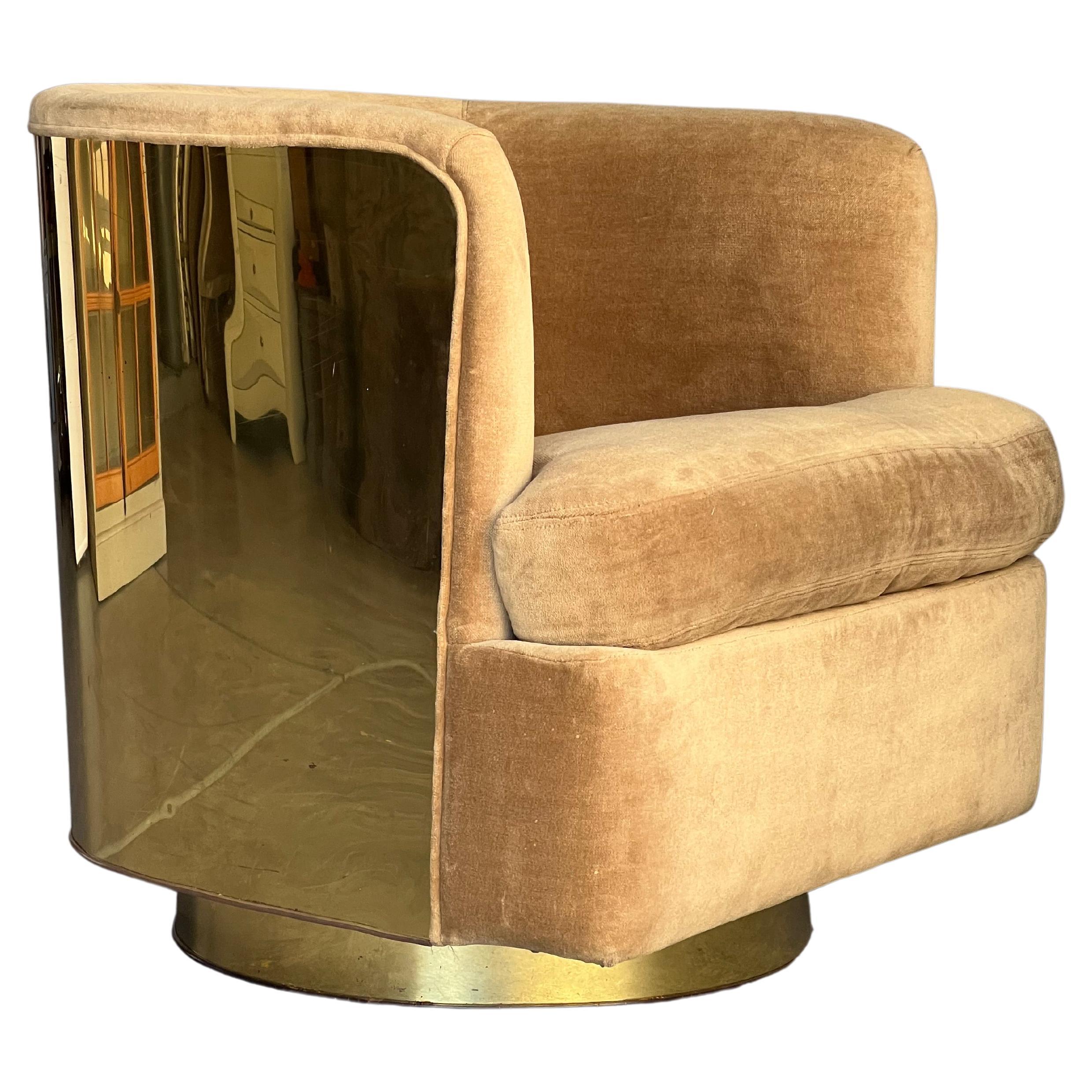 Brass Wrapped Swiveling Milo Baughman Barrel Chair
