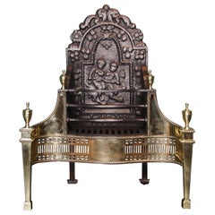 Grille de foyer en laiton, fer forgé et fonte