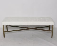 Brass X Base Bench 56" Width Mid Century Modern New Boucle Fabric