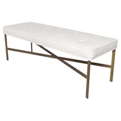 Brass X Base Bench 56" Width Mid Century Modern New Boucle Fabric