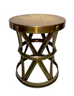 Brass X Base Lattice Drum Table Stool Pair