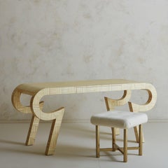 Brass X-Base Ottoman in White Boucle with Tufts, 20th Century