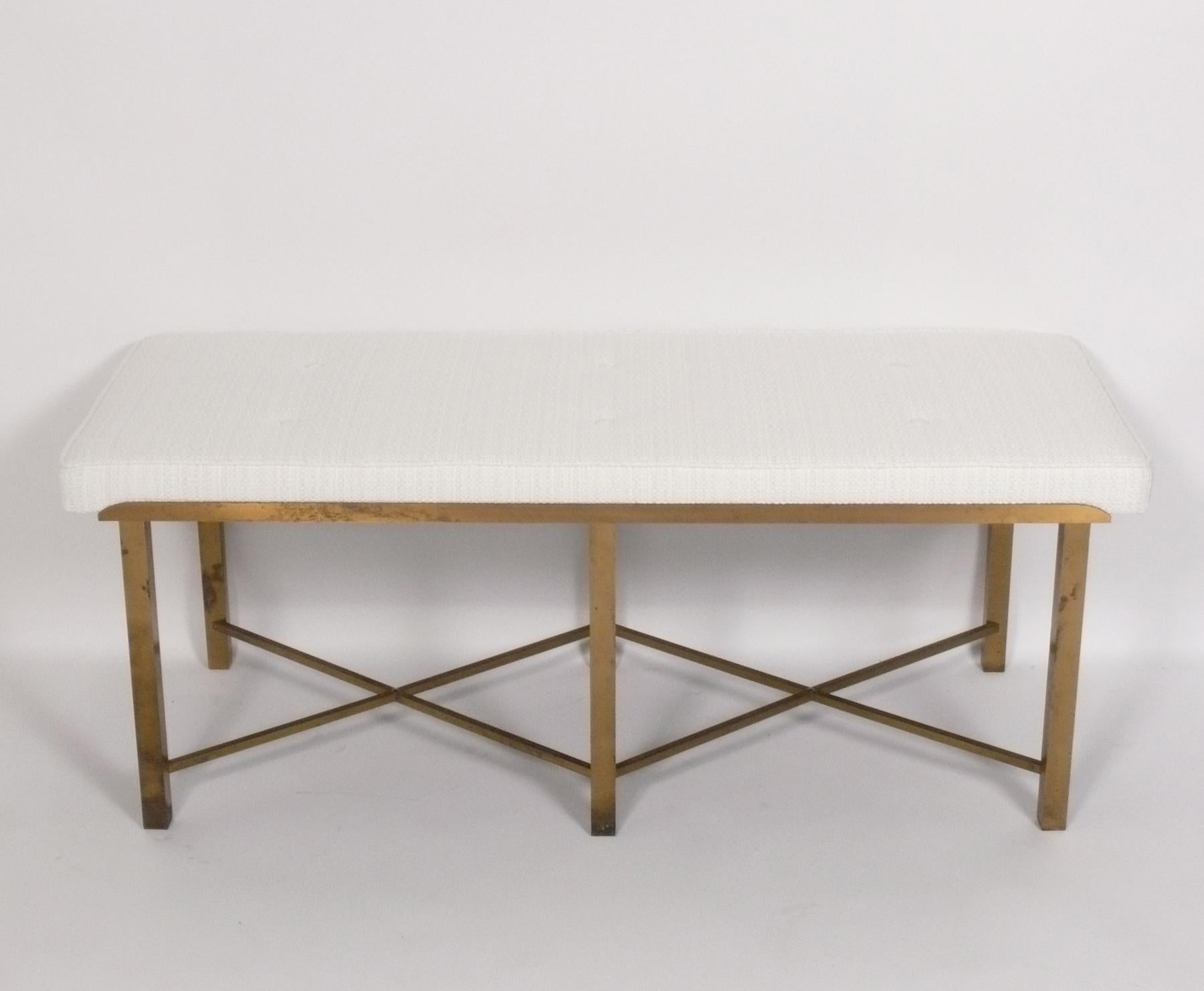 Mid-Century Modern Brass X Form Bench  For Sale