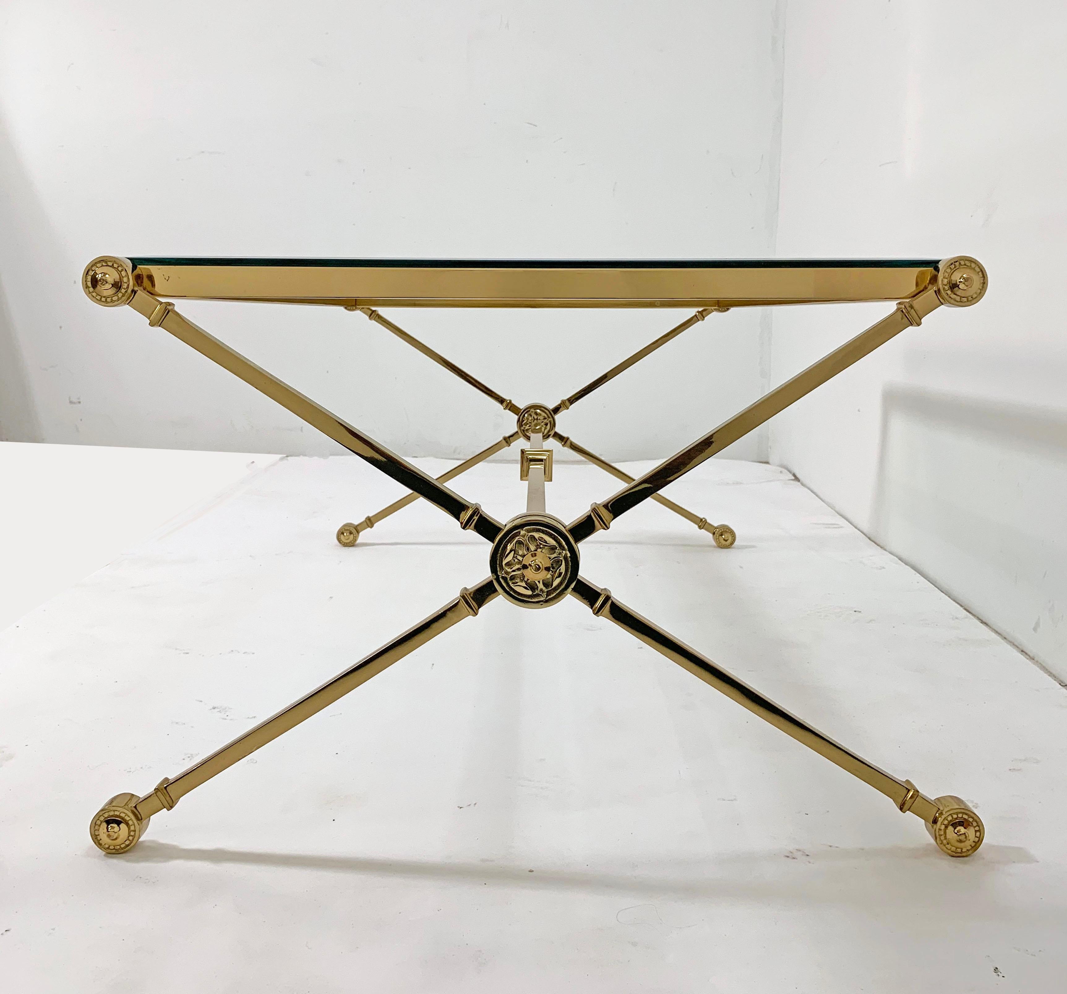 Hollywood Regency Brass X-Form Coffee Table in the Manner of Maison Jansen, circa 1960s