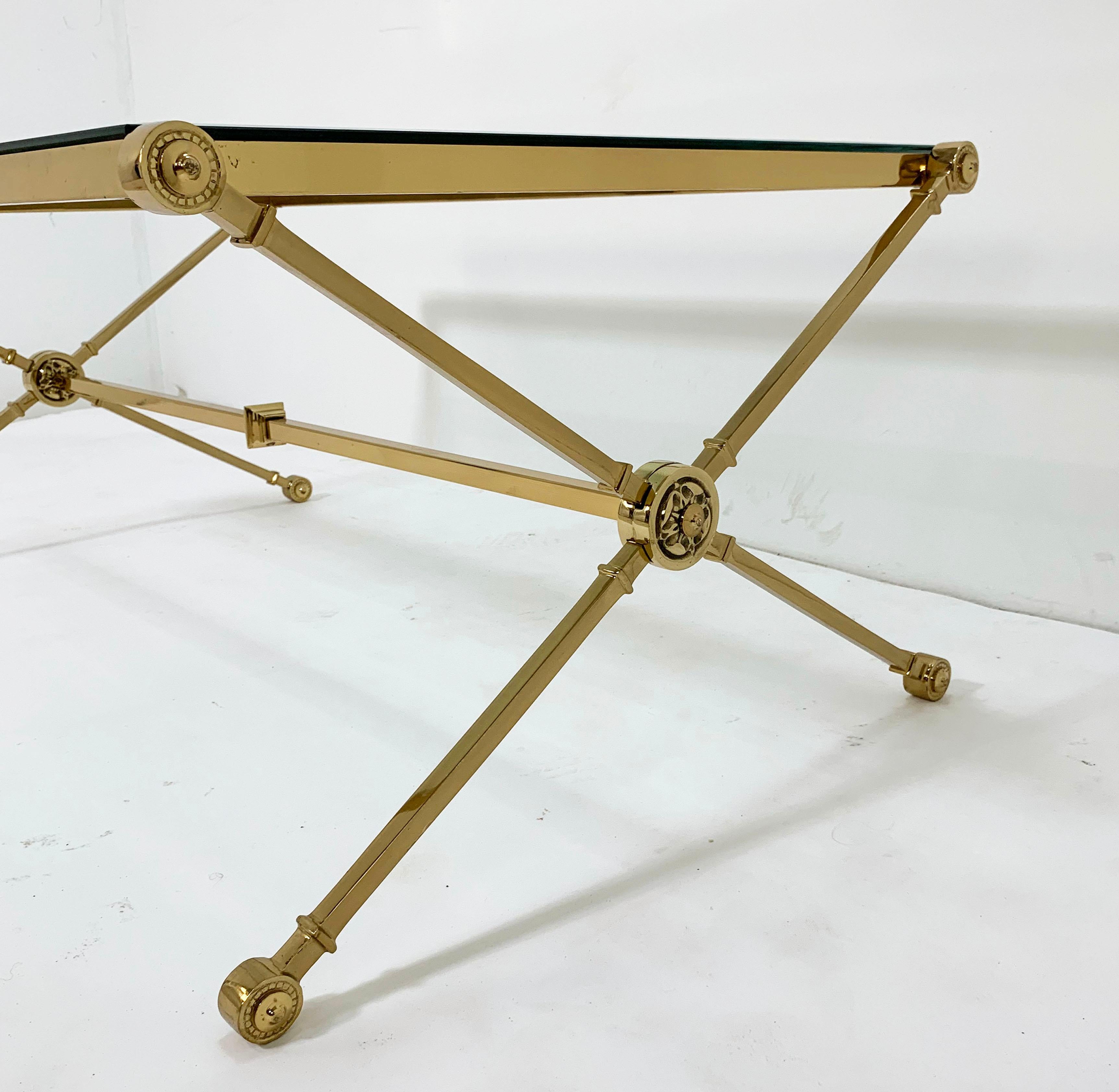 Unknown Brass X-Form Coffee Table in the Manner of Maison Jansen, circa 1960s