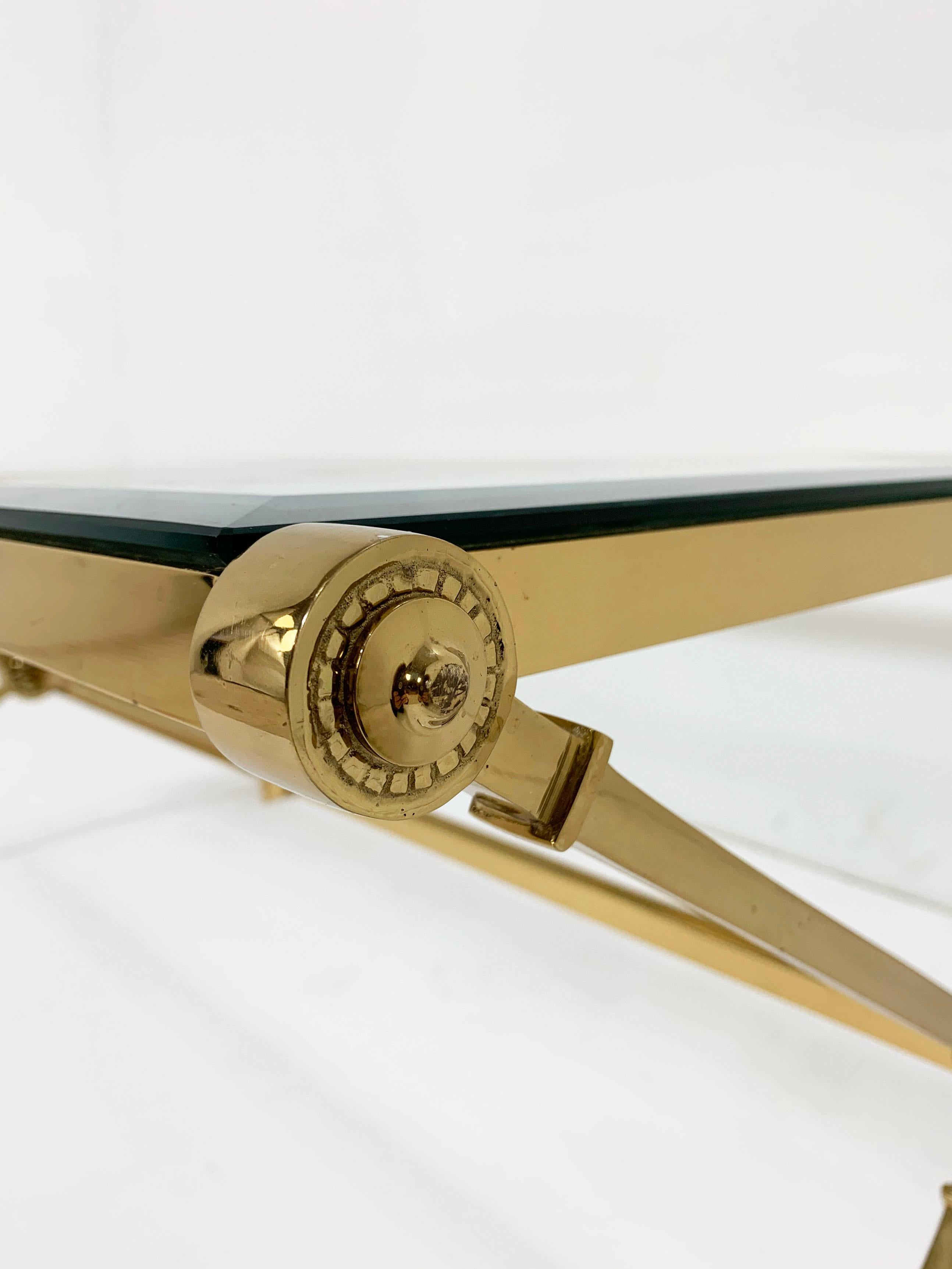 Brass X-Form Coffee Table in the Manner of Maison Jansen, circa 1960s In Good Condition In Peabody, MA