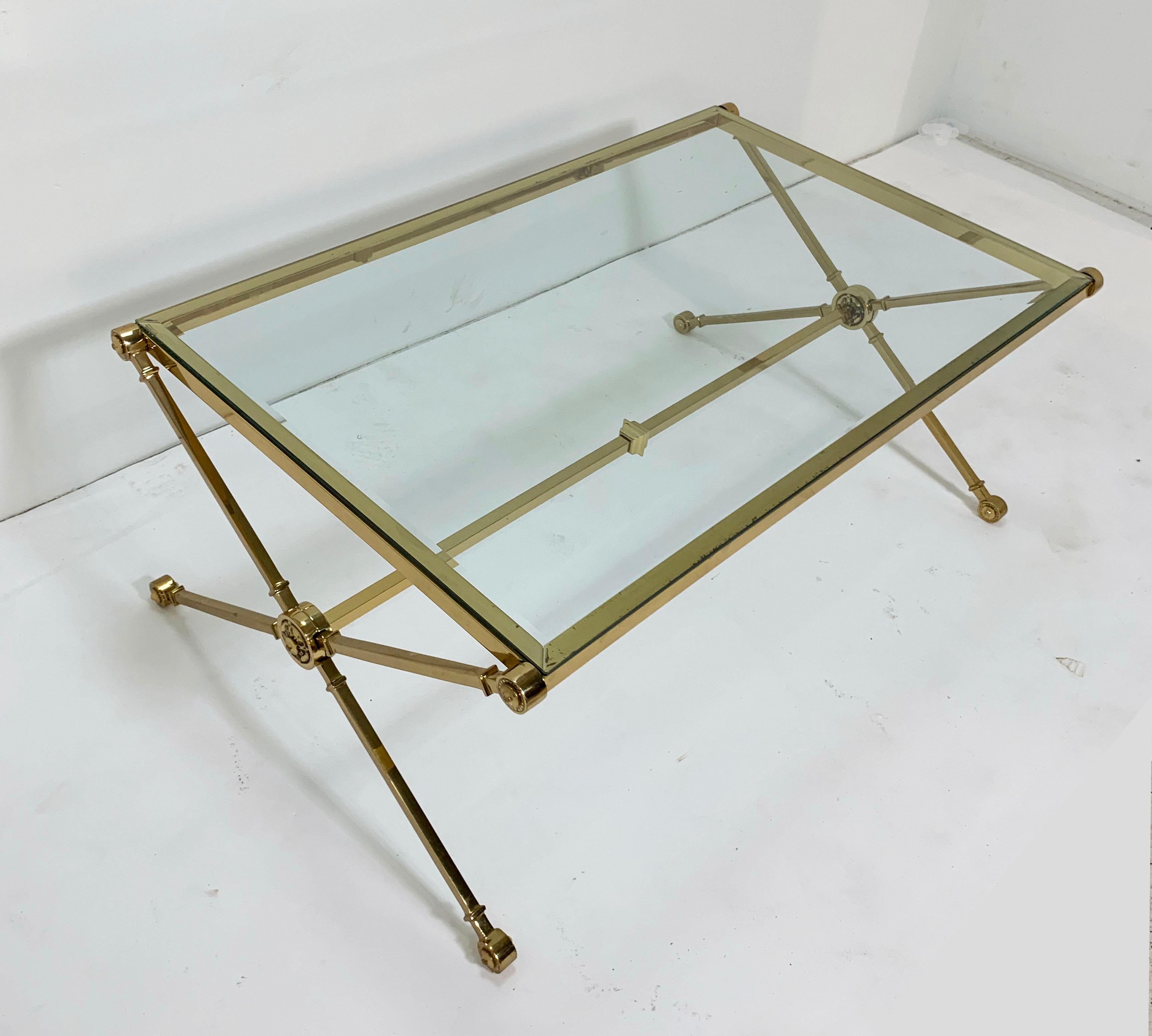 Mid-20th Century Brass X-Form Coffee Table in the Manner of Maison Jansen, circa 1960s