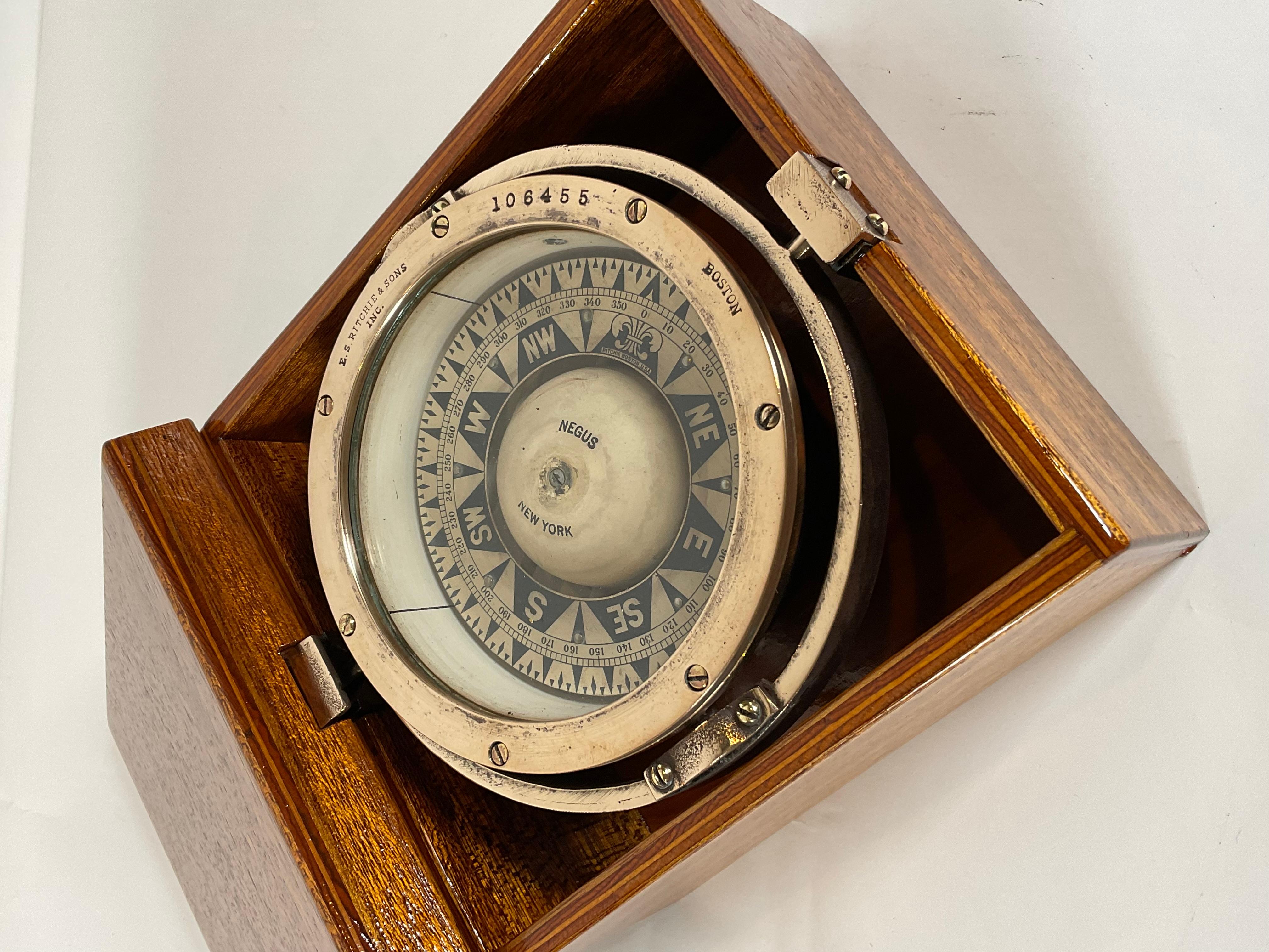 Brass Yacht Compass in Mahogany Box 2