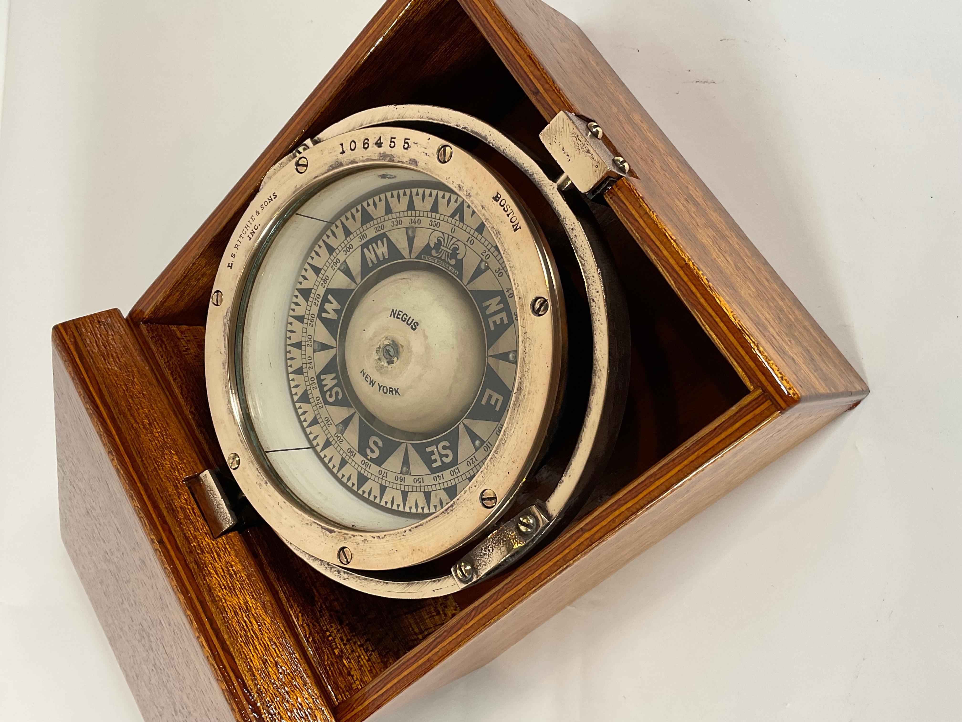 Brass Yacht Compass in Mahogany Box 3