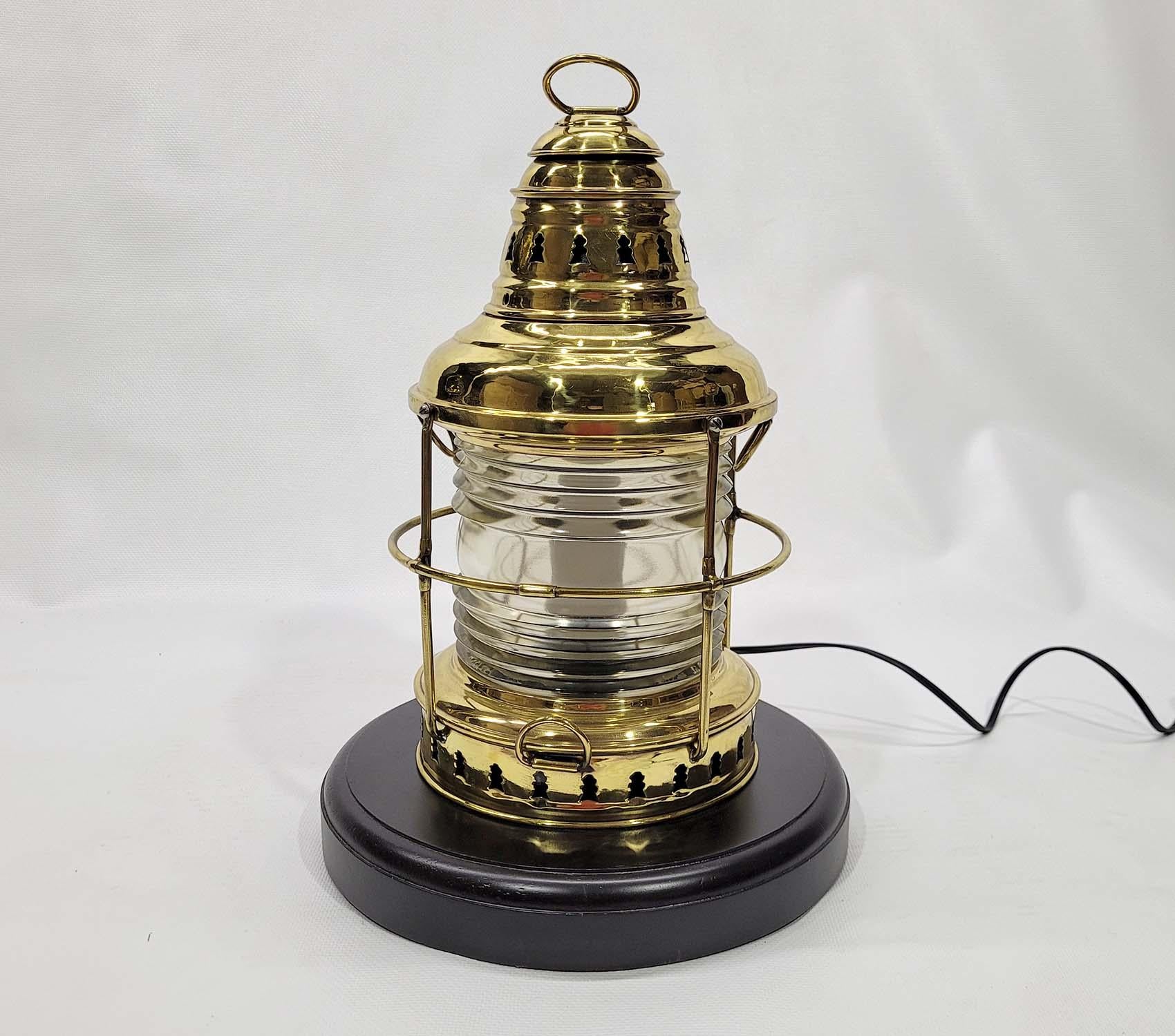 North American Brass Yacht Lantern with Fresnel Lens For Sale