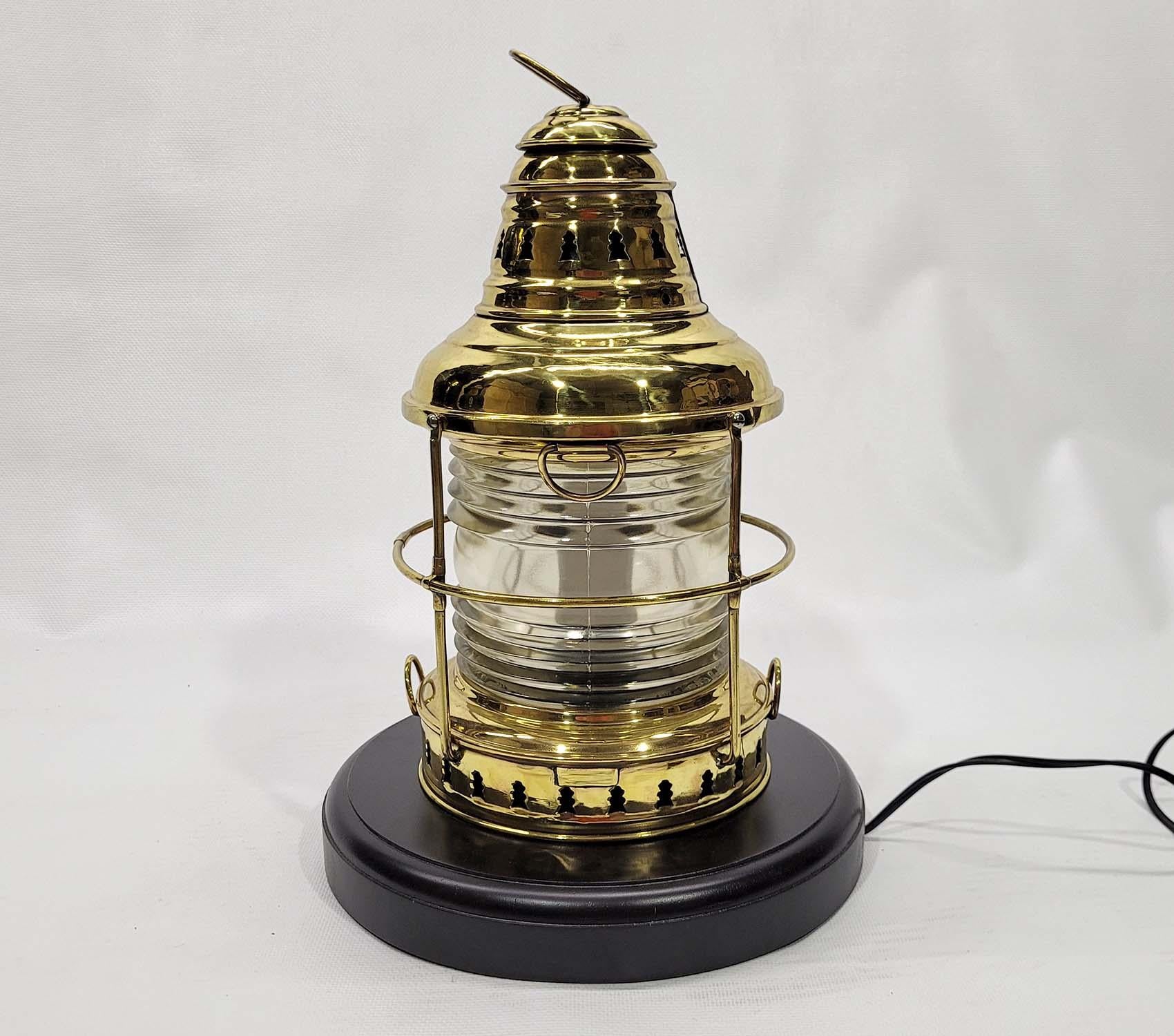 Mid-20th Century Brass Yacht Lantern with Fresnel Lens For Sale