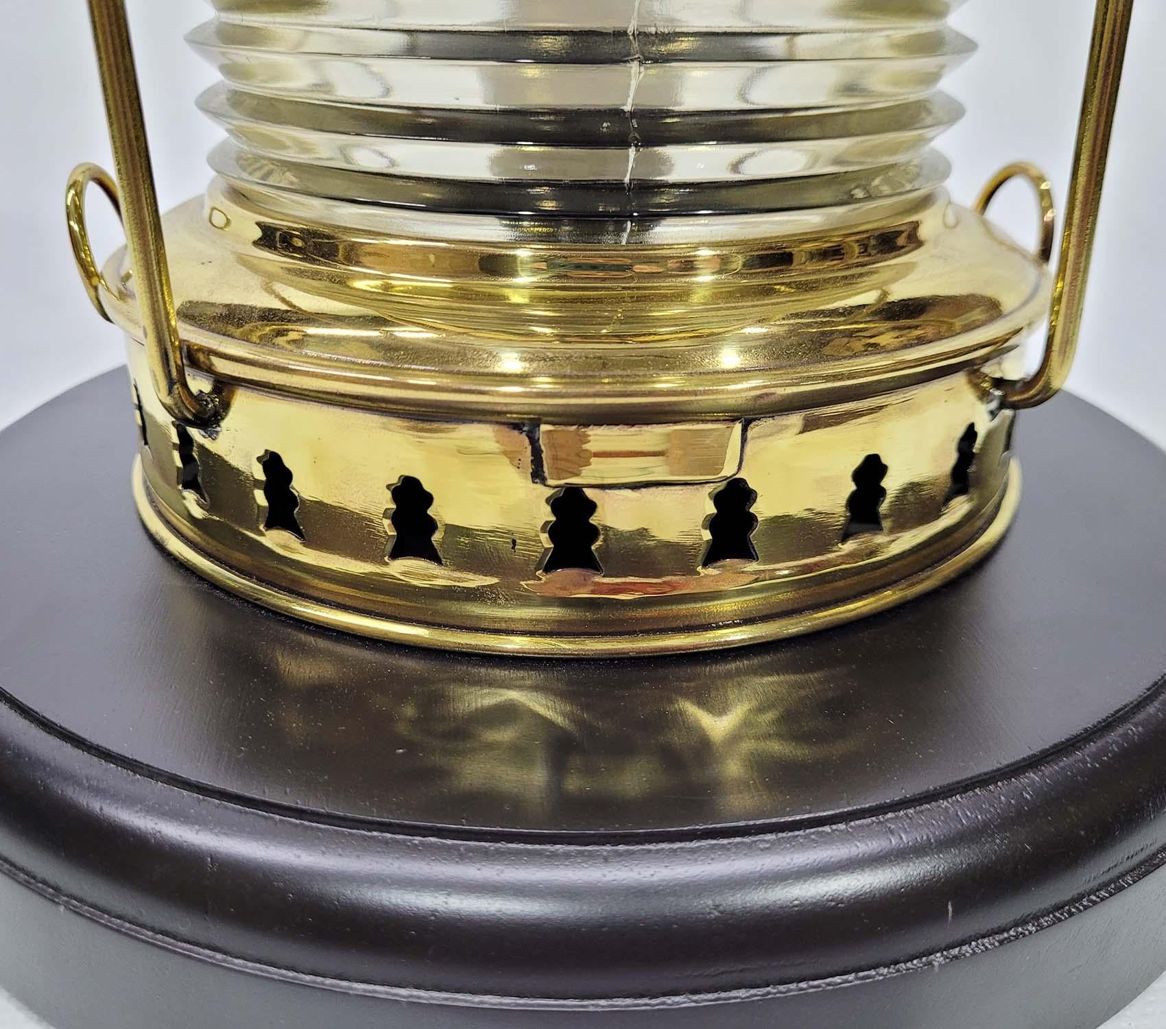 Brass Yacht Lantern with Fresnel Lens For Sale 1