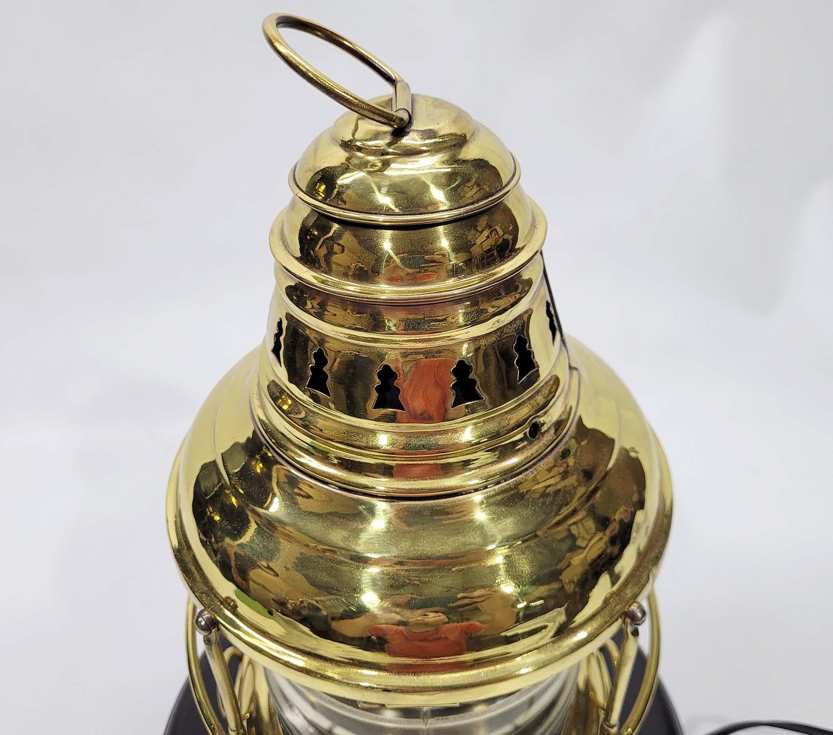 Brass Yacht Lantern with Fresnel Lens For Sale 2