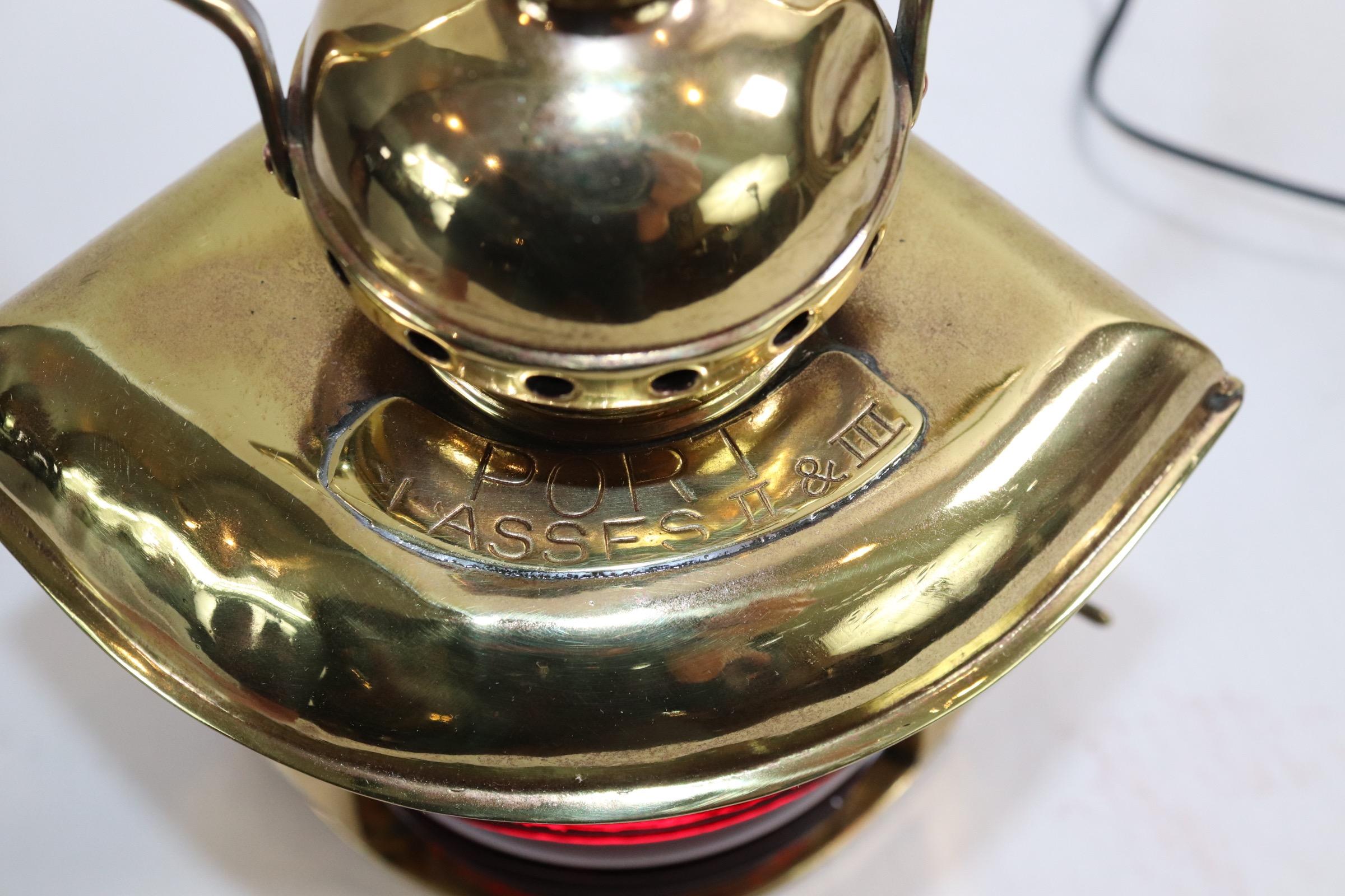 Brass Yacht Lantern with Ruby Red Lens In Good Condition For Sale In Norwell, MA