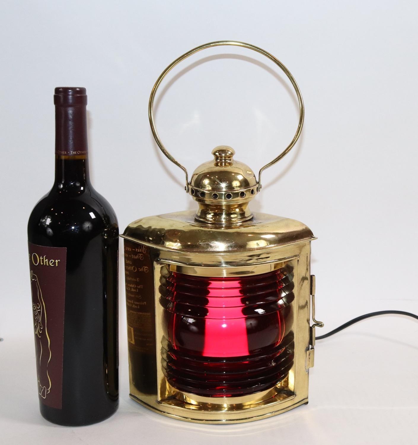 Mid-20th Century Brass Yacht Lantern with Ruby Red Lens For Sale